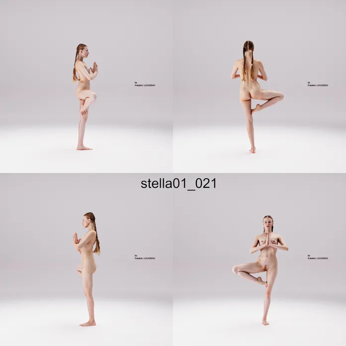 3D model of a girl nude standing acrobatic spreading 