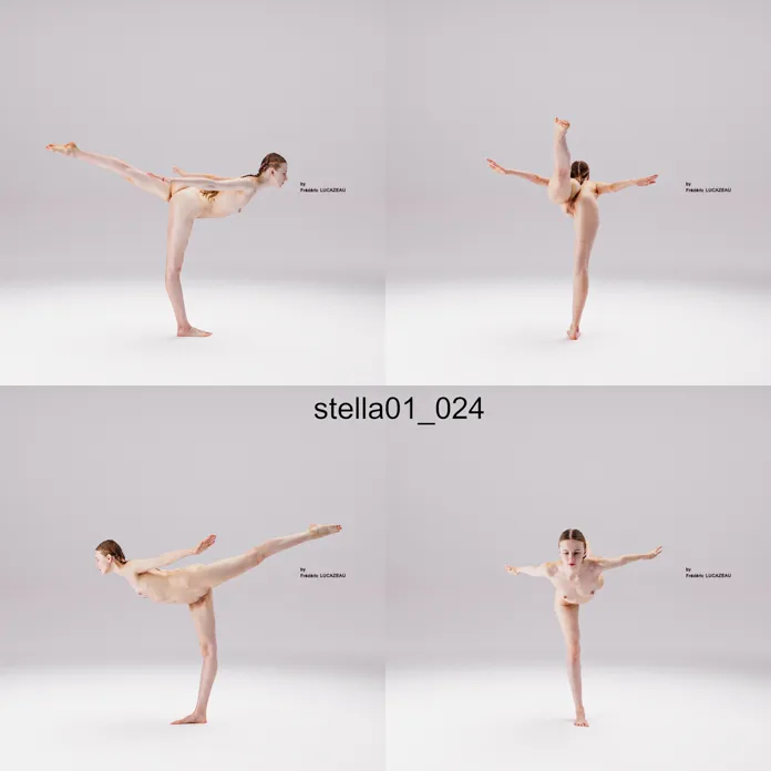 3D model of a girl nude standing bending acrobatic spreading 