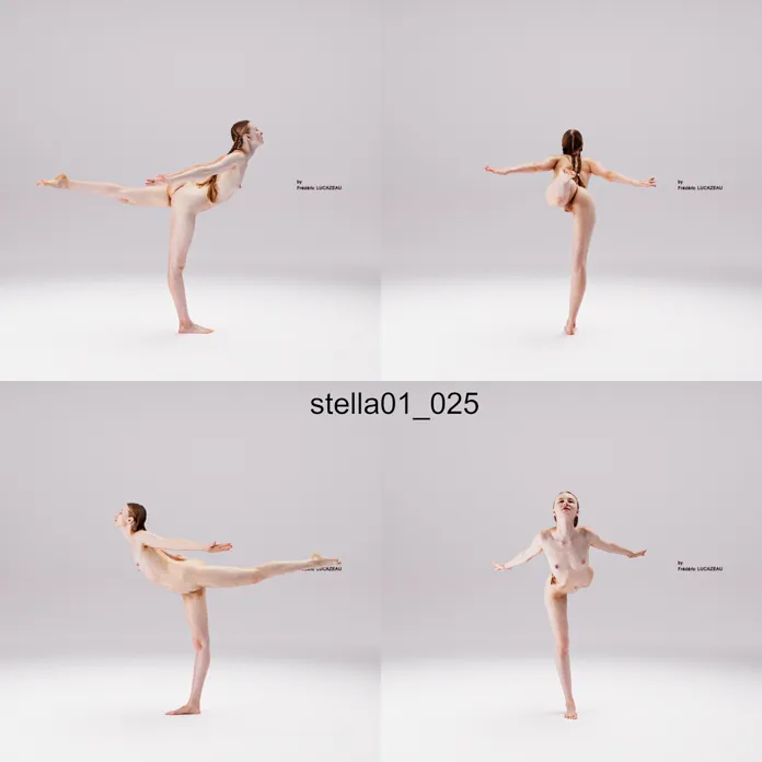 3D model of a girl nude standing bending acrobatic spreading 