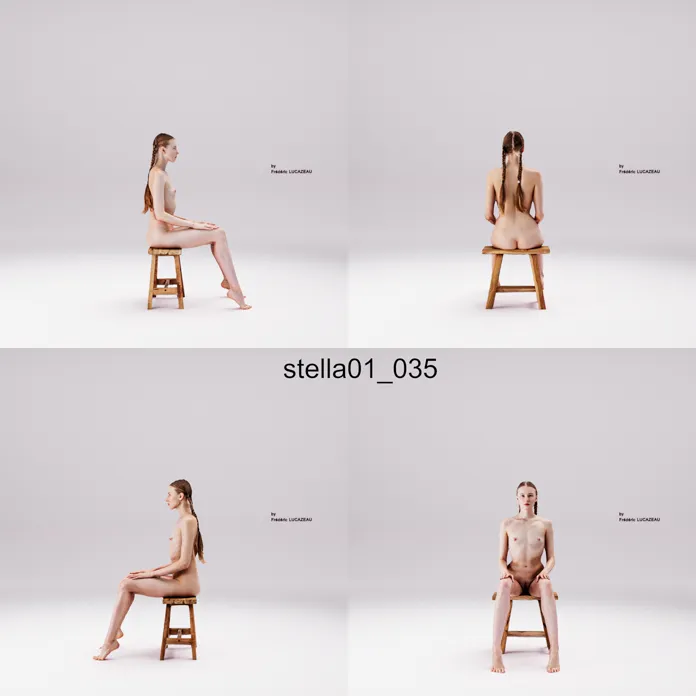 3D model of a girl nude sitting stool 