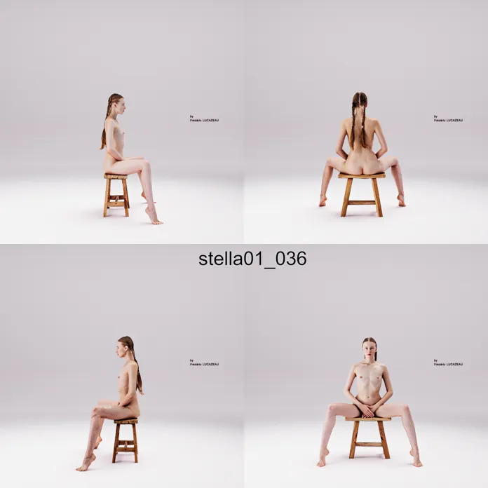 3D model of a girl nude sitting spreading stool 