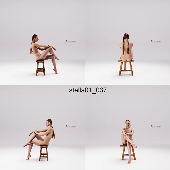 3D model of a girl nude sitting stool 