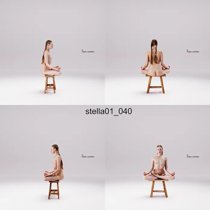 3D model of a girl nude sitting stool 