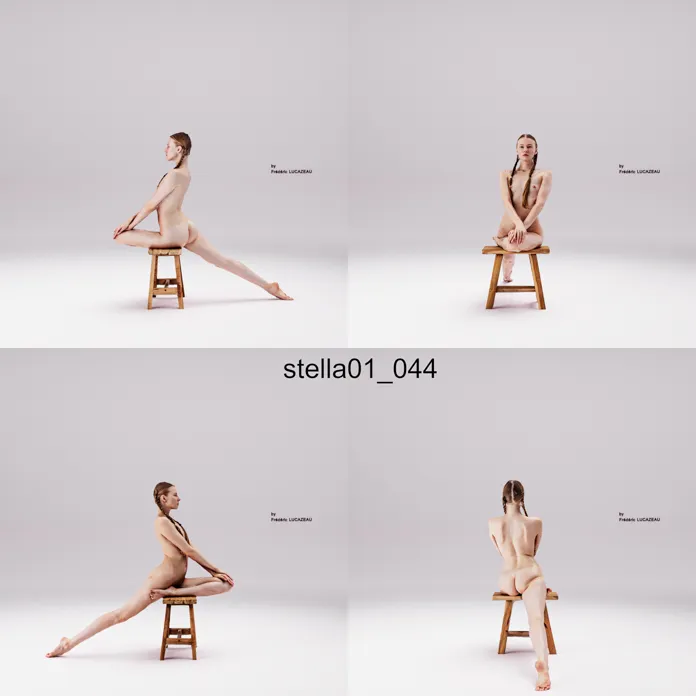 3D model of a girl nude sitting acrobatic spreading stool 