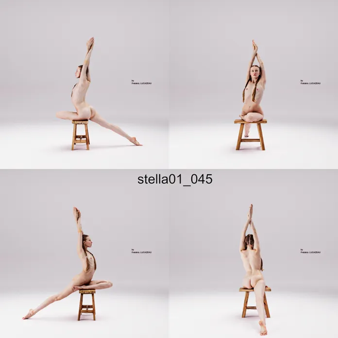 3D model of a girl nude sitting acrobatic spreading stool 