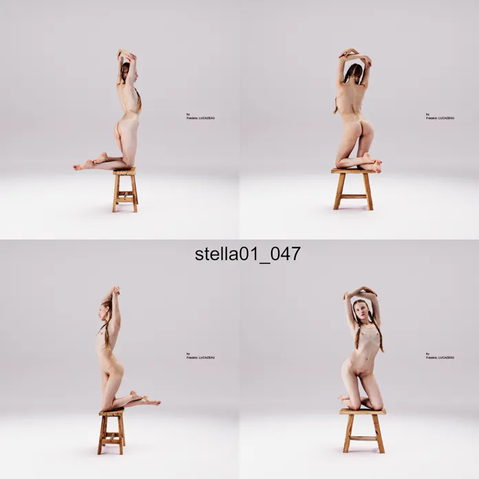 3D model of a girl nude kneeling stool 