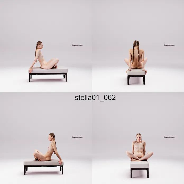 3D model of a girl nude sitting spreading bench 