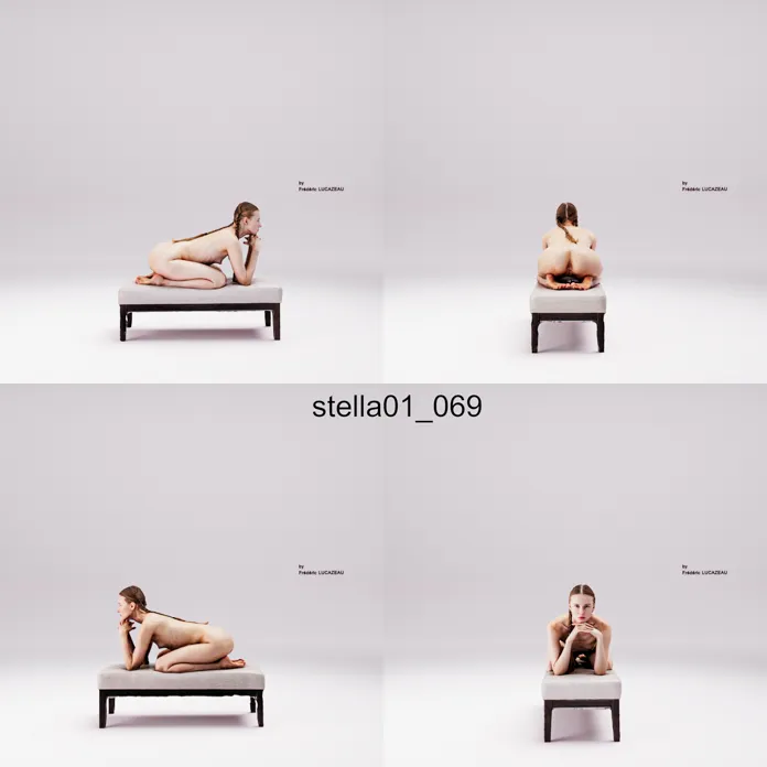 3D model of a girl nude kneeling foetal bench 