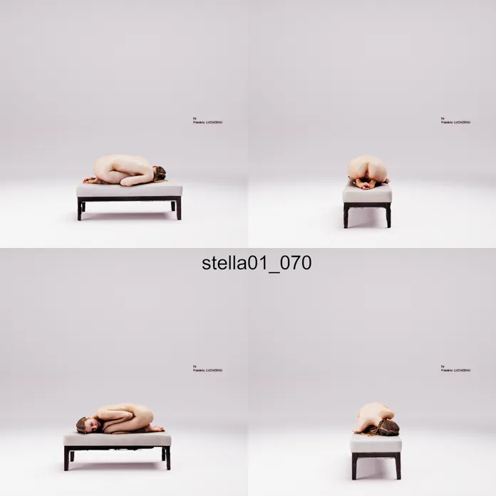 3D model of a girl nude kneeling foetal bench 