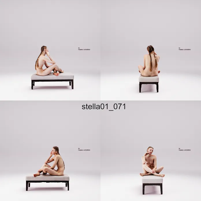 3D model of a girl nude kneeling bench 