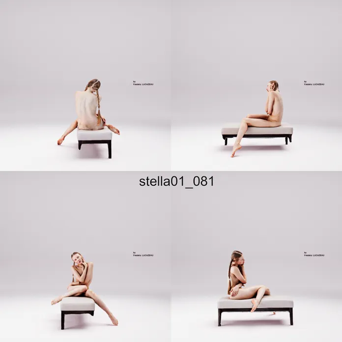 3D model of a girl nude sitting bench 