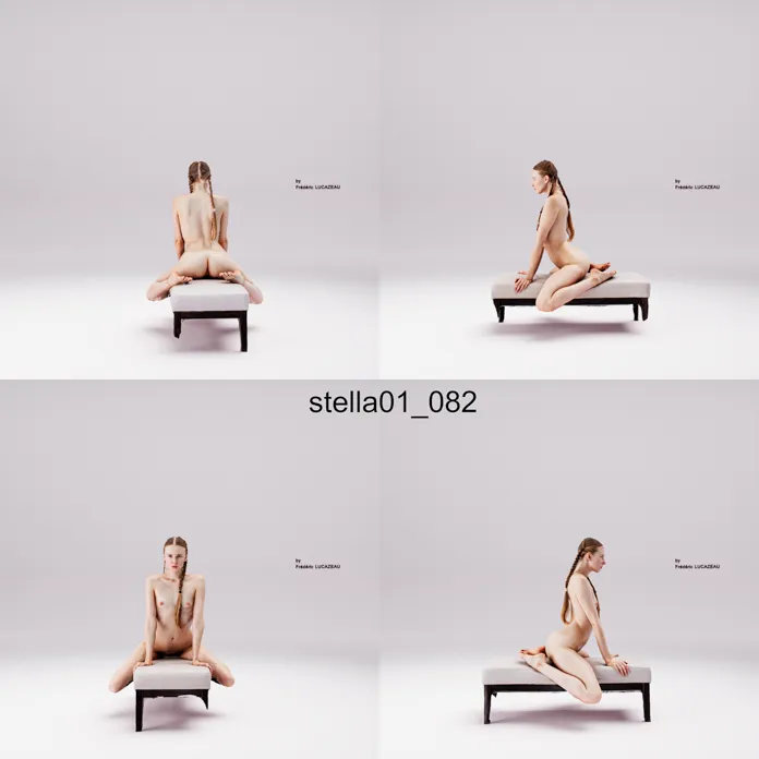 3D model of a girl nude sitting spreading bench 