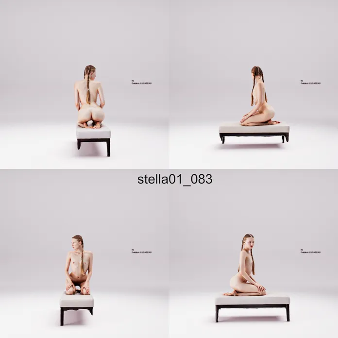 3D model of a girl nude kneeling bench 