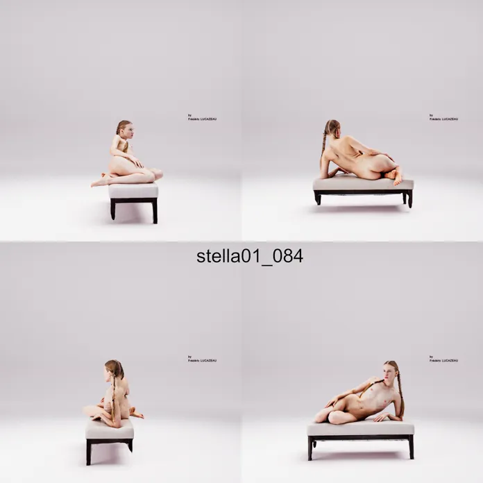 3D model of a girl nude laying leaning bench 