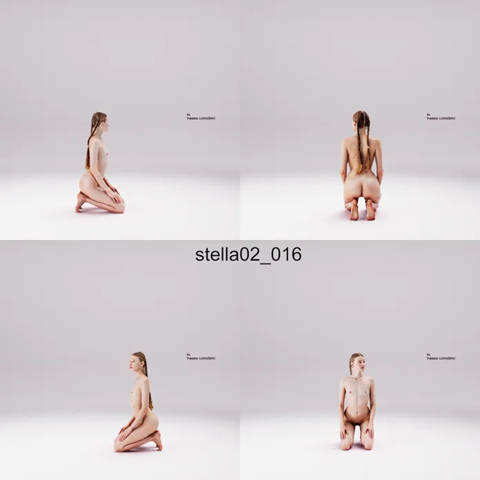 3D model of a girl nude kneeling sitting 