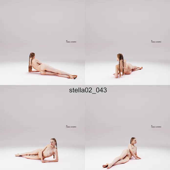 3D model of a girl nude laying leaning 