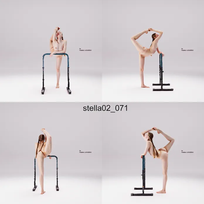 3D model of a girl nude standing acrobatic spreading bar 