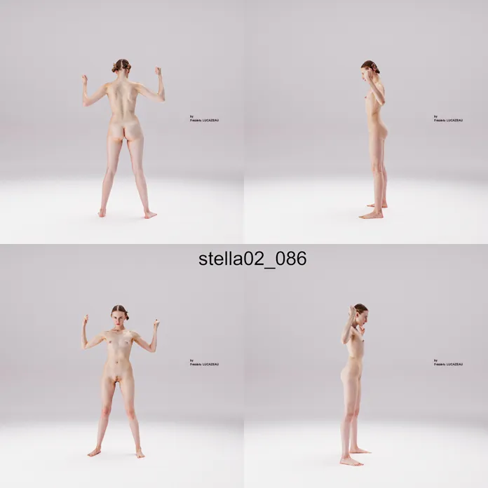 3D model of a girl nude standing fighting 