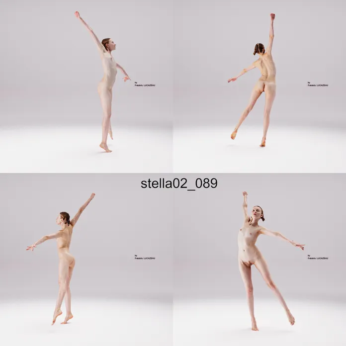 3D model of a girl nude standing acrobatic dancing 