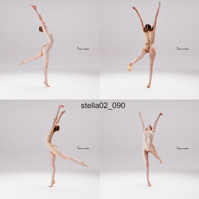 3D model of a girl nude standing acrobatic dancing 