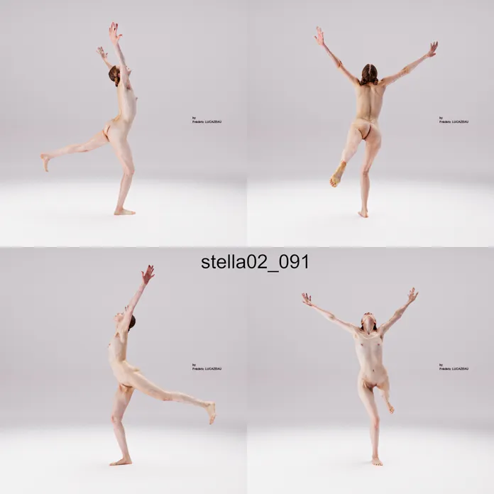 3D model of a girl nude standing acrobatic dancing 