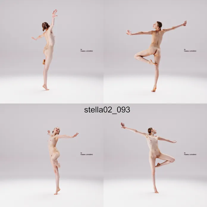 3D model of a girl nude standing acrobatic dancing spreading 