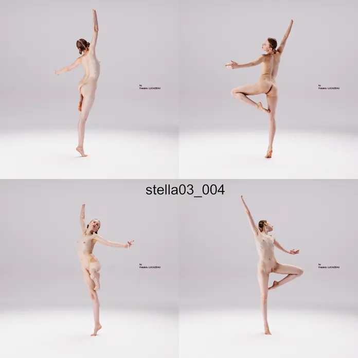 3D model of a girl nude standing acrobatic dancing spreading 