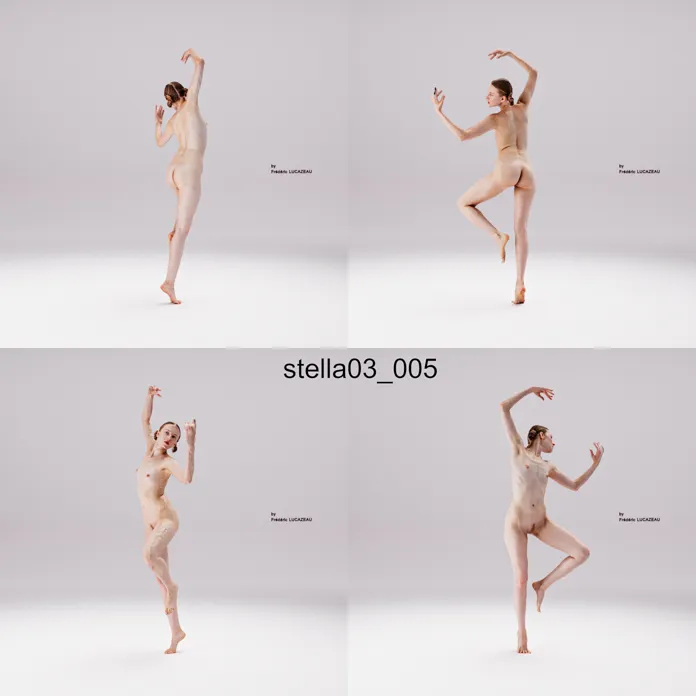 3D model of a girl nude standing acrobatic dancing 