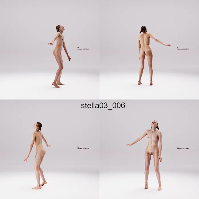 3D model of a girl nude standing acrobatic dancing 