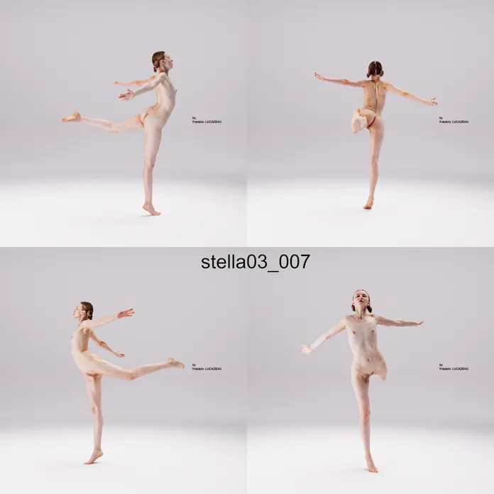 3D model of a girl nude standing acrobatic dancing spreading 