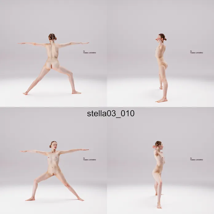 3D model of a girl nude standing acrobatic spreading 