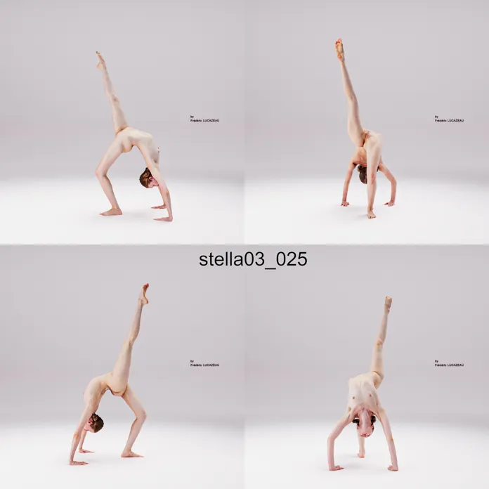 3D model of a girl nude bending acrobatic spreading 