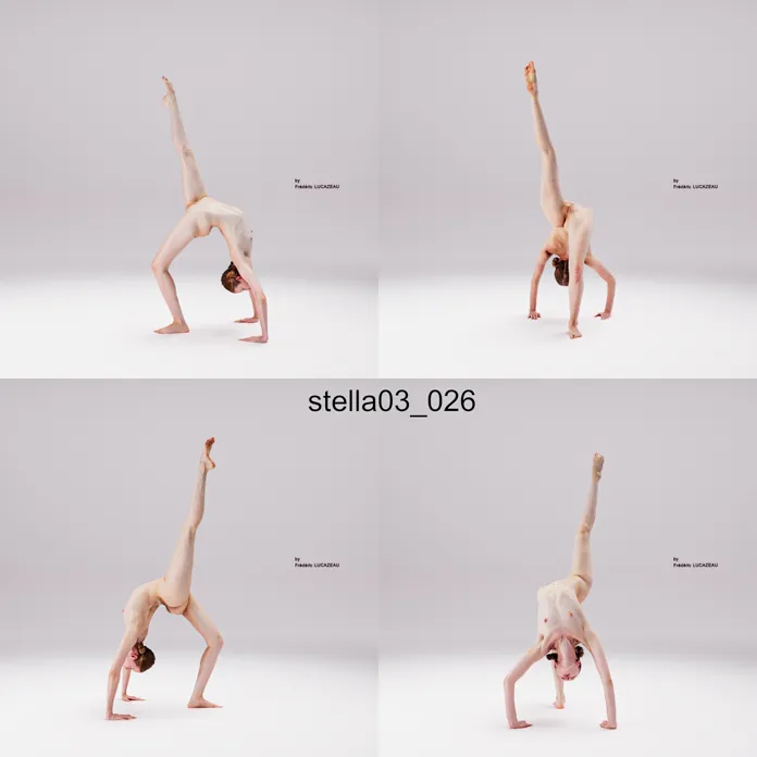 3D model of a girl nude bending acrobatic spreading 