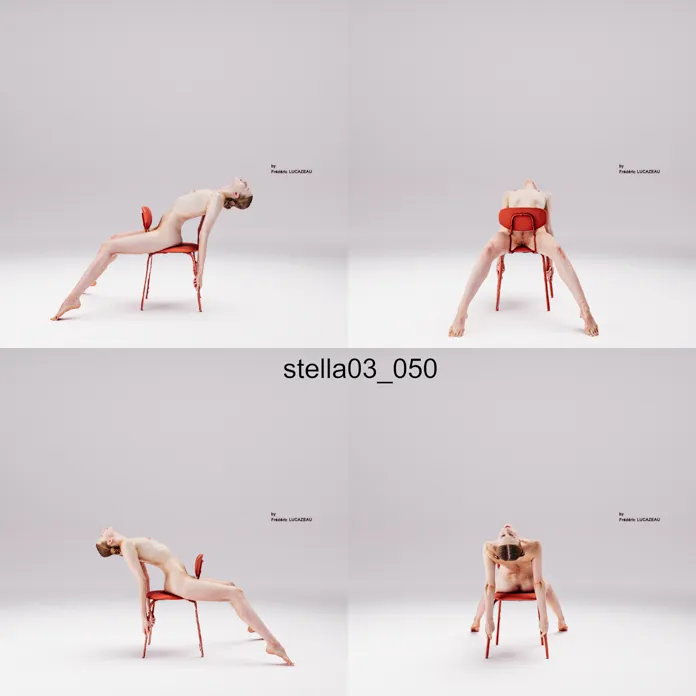 3D model of a girl nude sitting leaning chair 