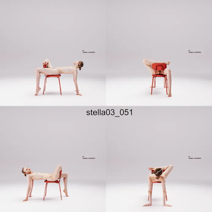 3D model of a girl nude sitting leaning chair 