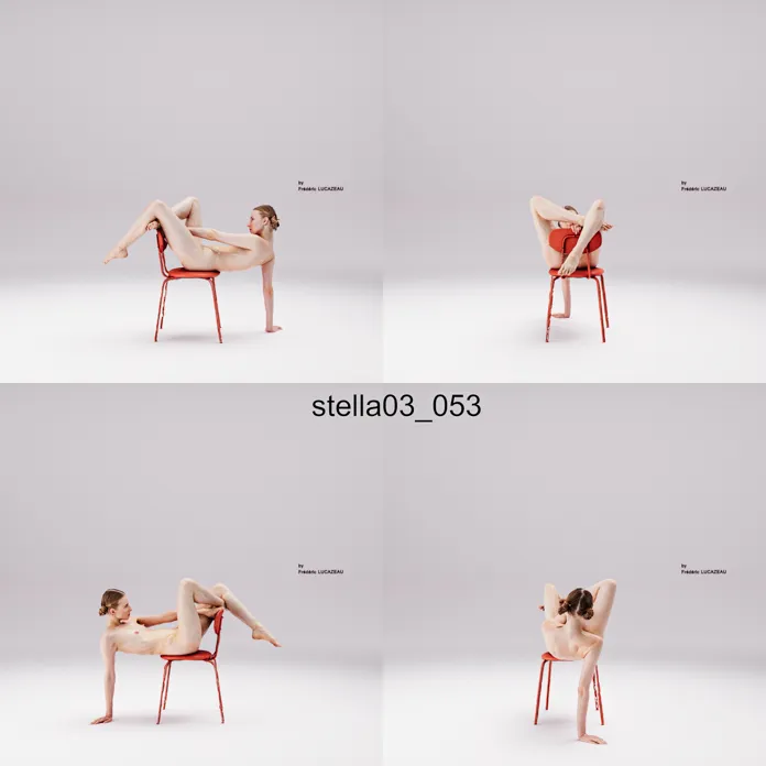 3D model of a girl nude sitting leaning chair 