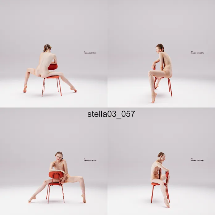 3D model of a girl nude sitting spreading chair 