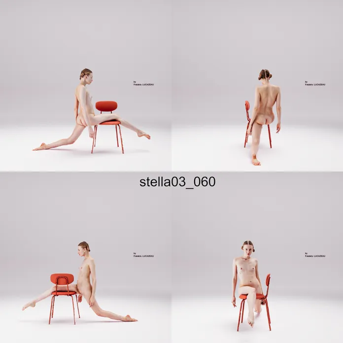 3D model of a girl nude kneeling chair 