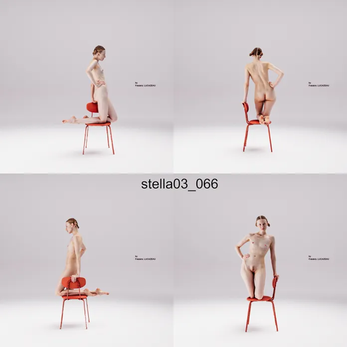 3D model of a girl nude kneeling chair 